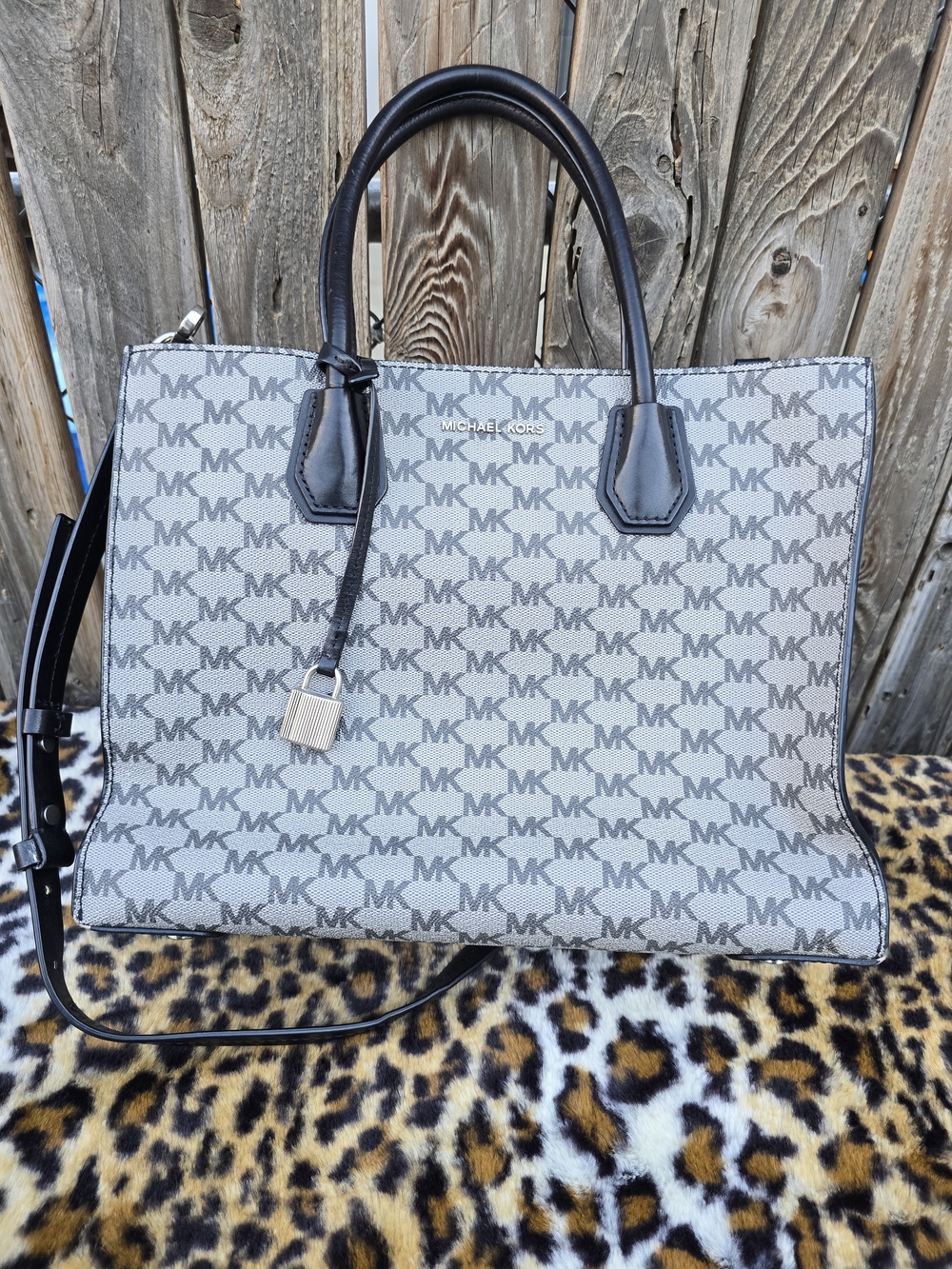 Michael Kors Gray MK Logo Convertible Tote with Black Handles